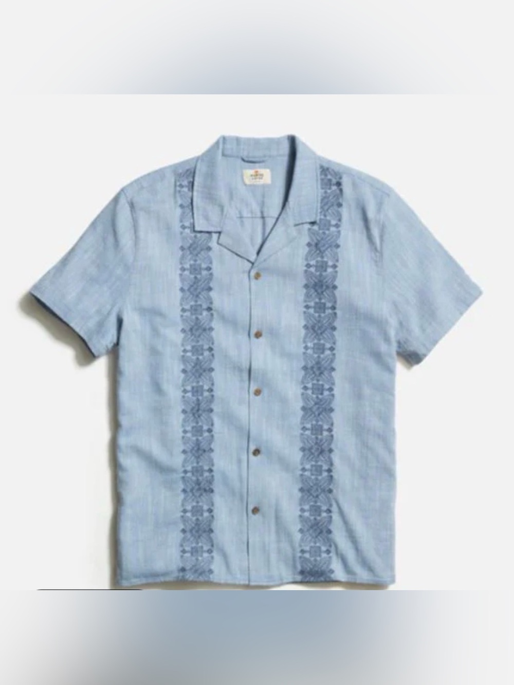 Marine Layer Mens Embroidered Resort Shirt in Mid Blue Large